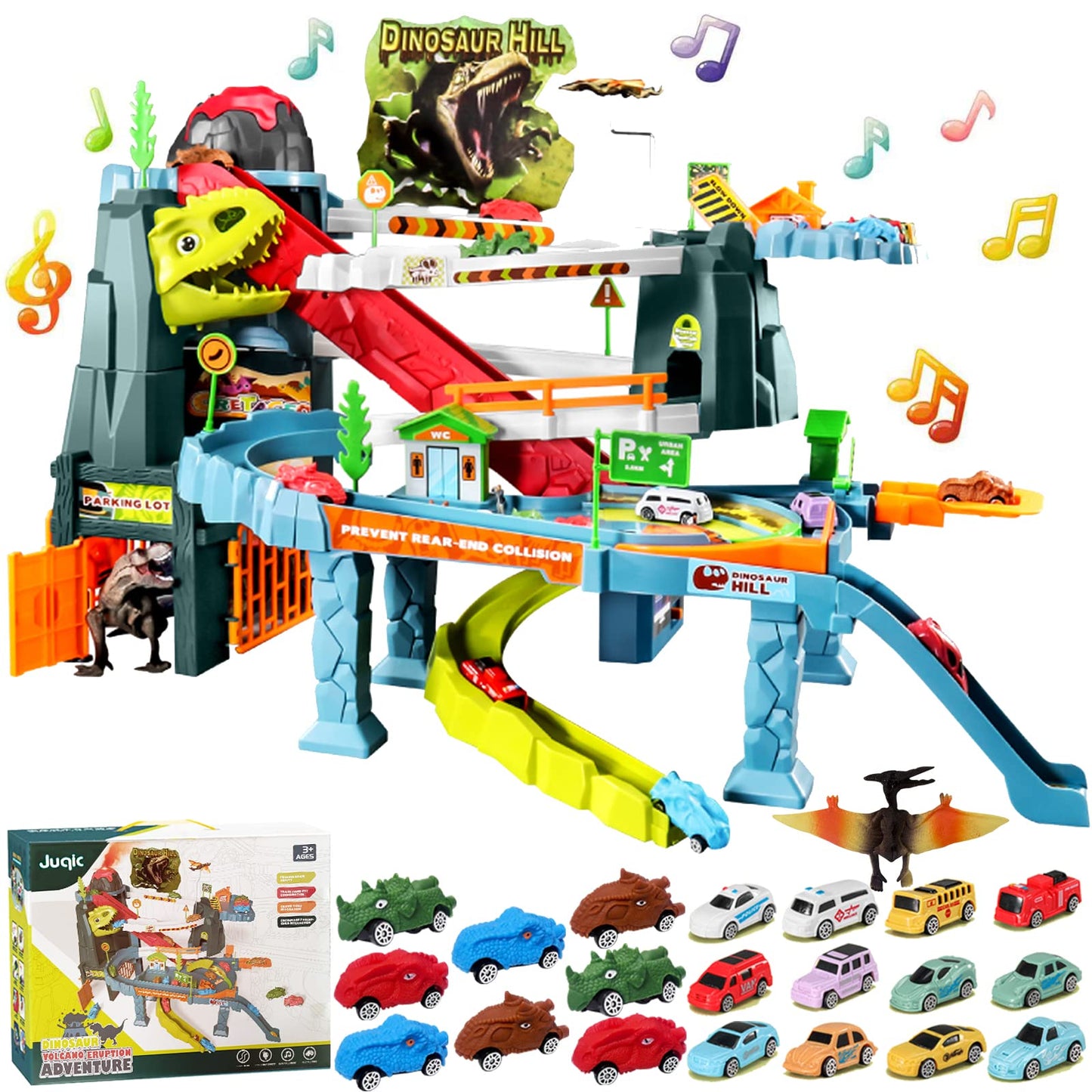 Juqic - 20 Mini Cars Set for Preschool Children, Dinosaur Puzzle for Children from 3-6 Years or Older (Dinosaur Spray)