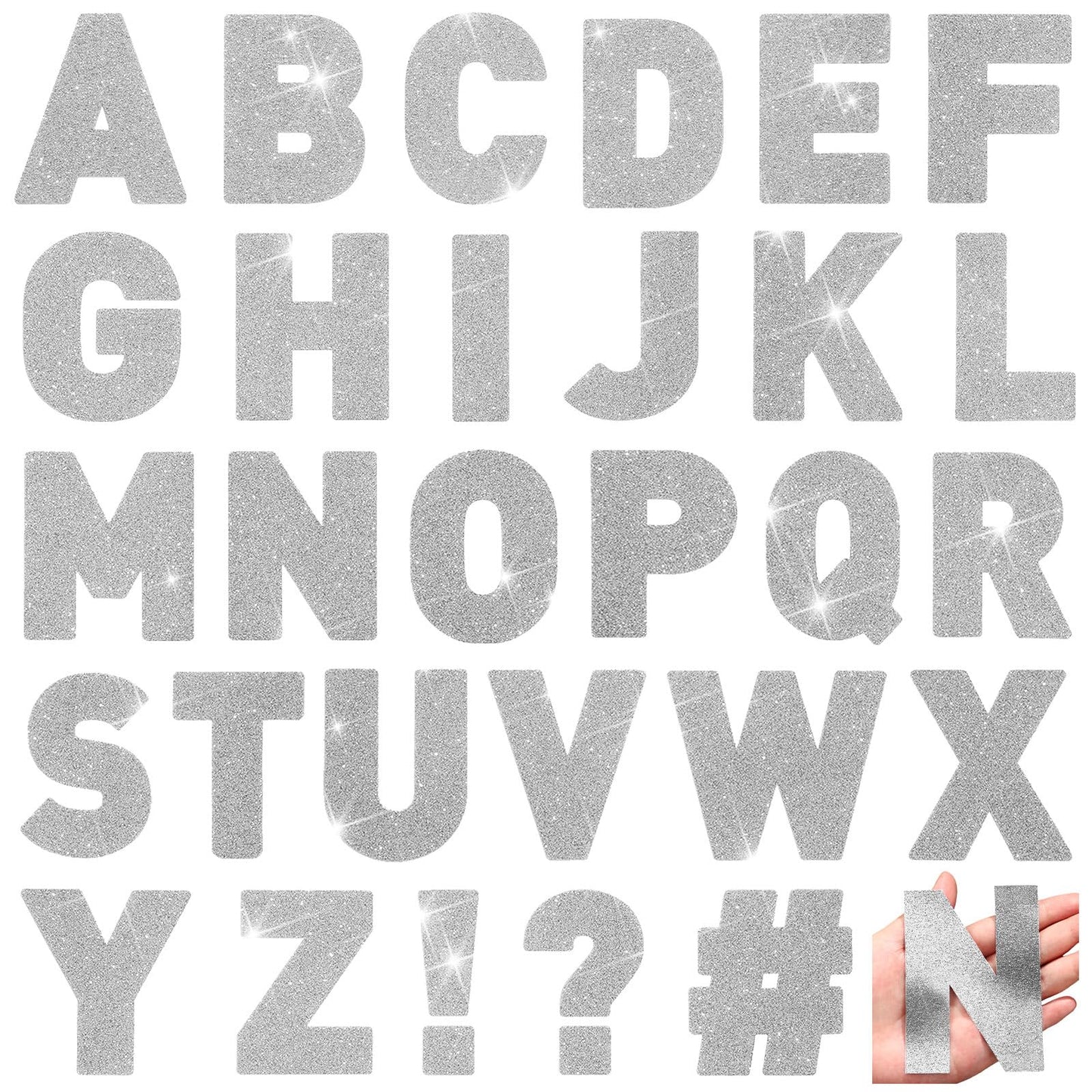 Harloon 232 Pcs 24 Sheets Large Glitter Letter Stickers Big Font Alphabet Letter Stickers Self Adhesive Letters Kit Mailbox Stickers for Mailbox Bulletin Boards Classroom Home Decor (Silver,4 Inch)