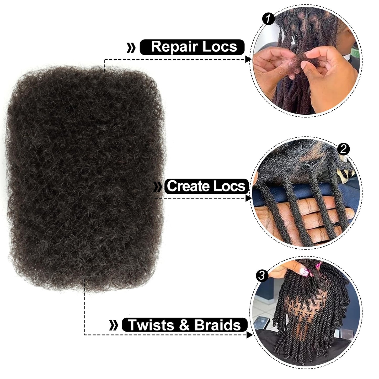 Natural Black Afro Kinky Bulk Human Hair Extension For Braiding Hair Afro Kinky Human Hair Extensions For Dreadlock Twist 30g/bundle 12inch 4 Bundles/Package