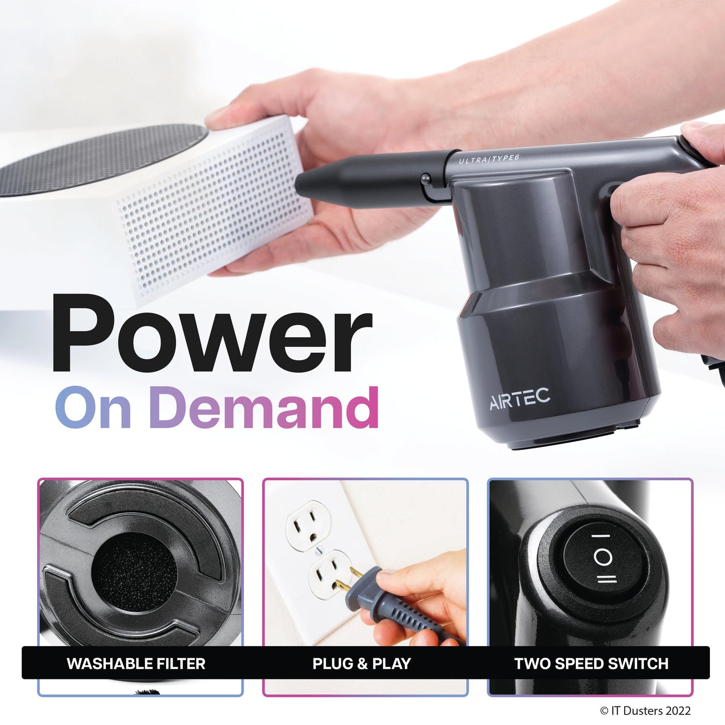 IT Dusters AirTec Ultra Electric Air Duster Blower for PC, Laptop, Console, Electronics and Home Cleaning, Environmental Alternative to Spray air can Duster Keyboard Cleaner (Type 6)