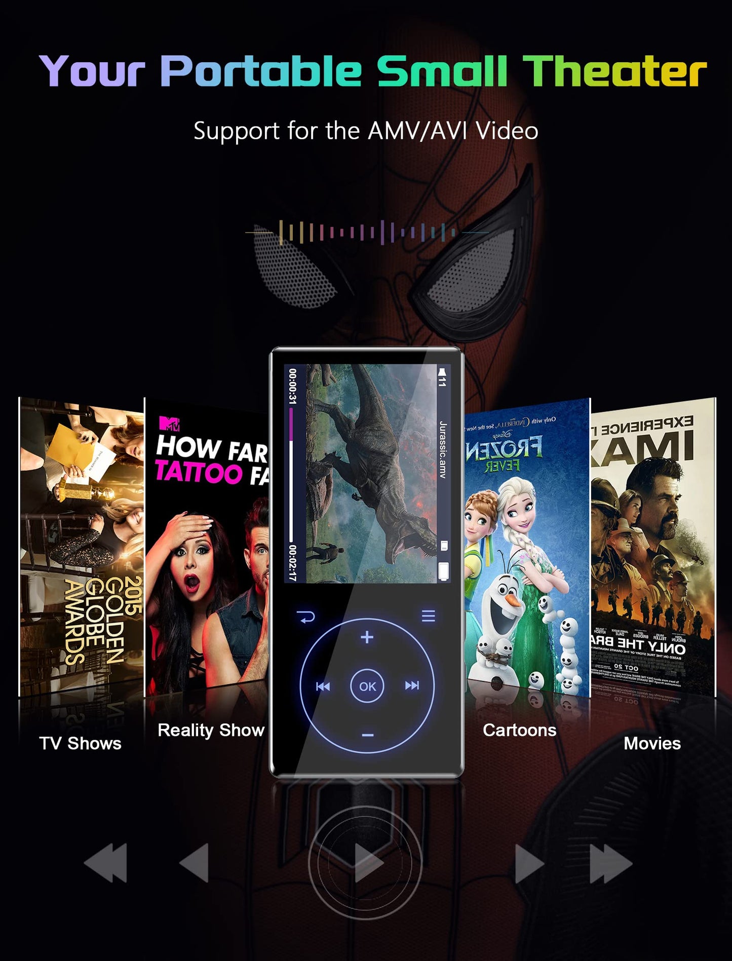 96GB MP3 Player with Bluetooth 5.0: Portable Lossless Sound Music Player with HD Speaker,2.4" Screen Voice Recorder,FM Radio,Touch Buttons,Support up to 64GB for Sport(Earphones&64GB TF Card Included)