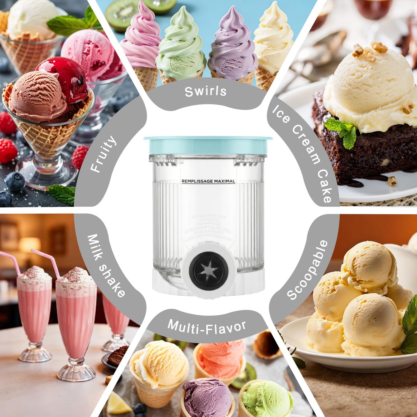 4 Pack Creami Swirl Pints and Lids for Ninja, Compatible with NC700 Series, NC701, NC701C, Creami Containers for Swirl Ice Cream & Soft Serve Makers, BPA-Free & Dishwasher Safe, Clear/Multi-Color