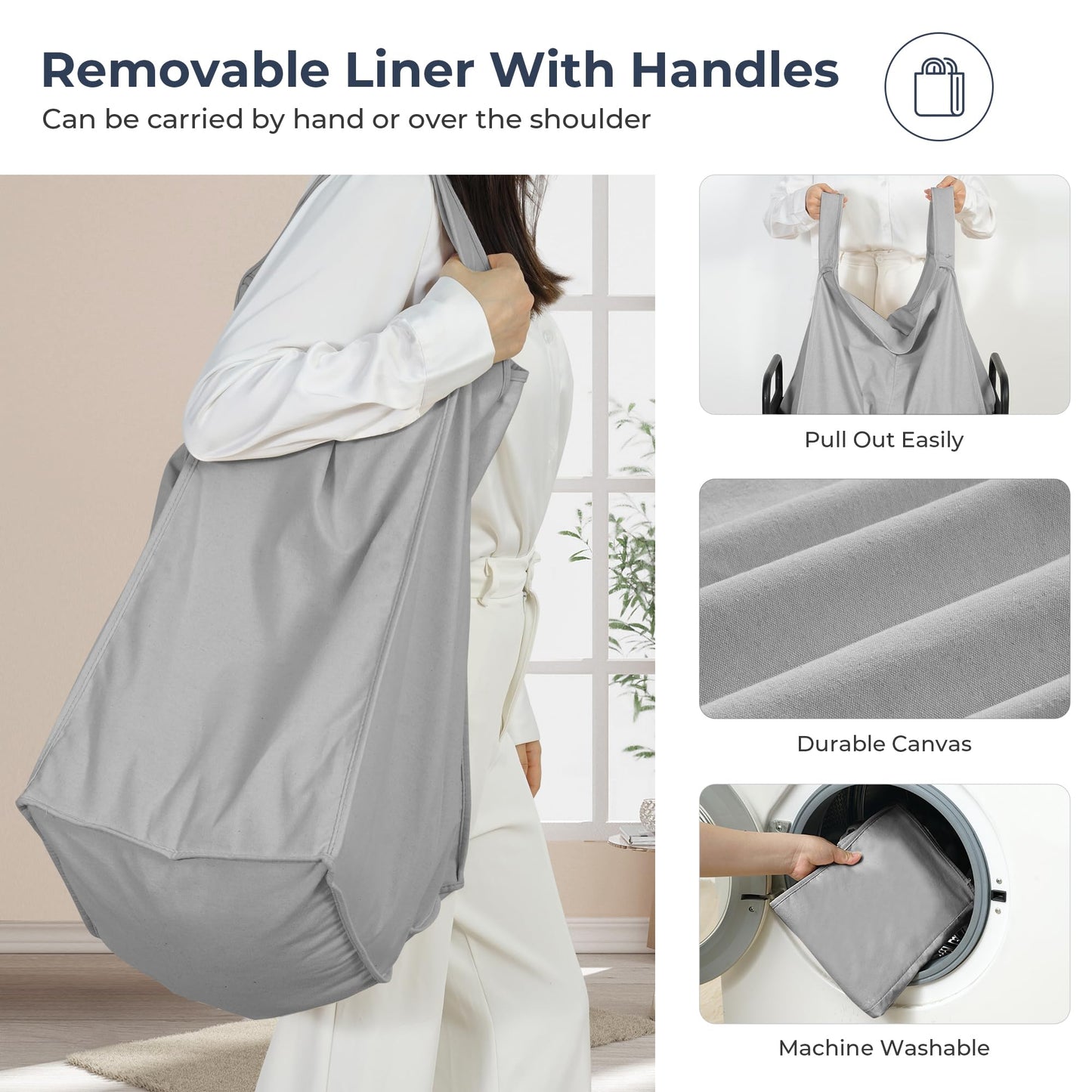 STO STO Laundry Hamper 2 Section, 100L Rolling Laundry Sorter Cart with Removable and Washable Liner Bag, Clothes Hamper with Wheels and Metal Handle for Laundry Room and Bedroom, Gray