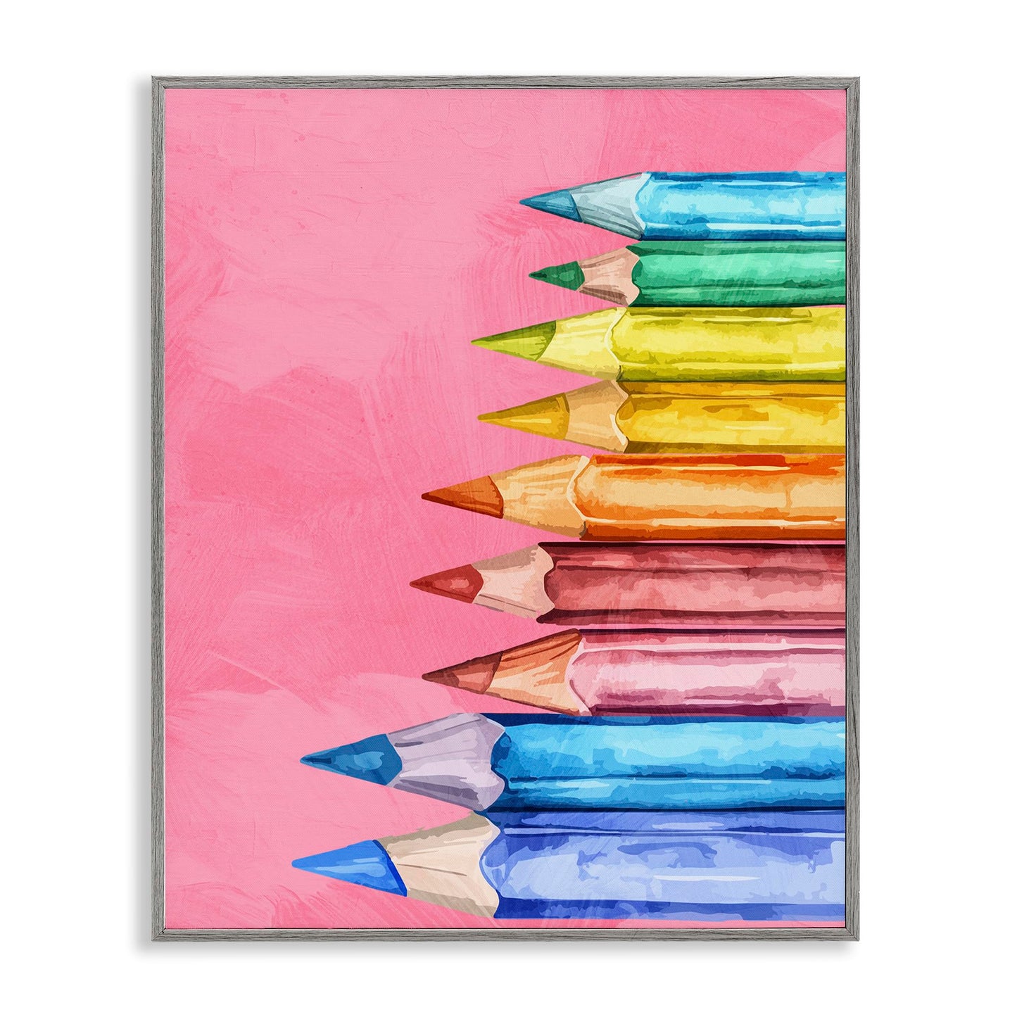 Stupell Industries 'Vibrant Pencils on Pink', Framed Giclee Art, Gray, 11 x 14 Inches, Easy to Hang and Sturdy, Made in USA, by Kim Allen