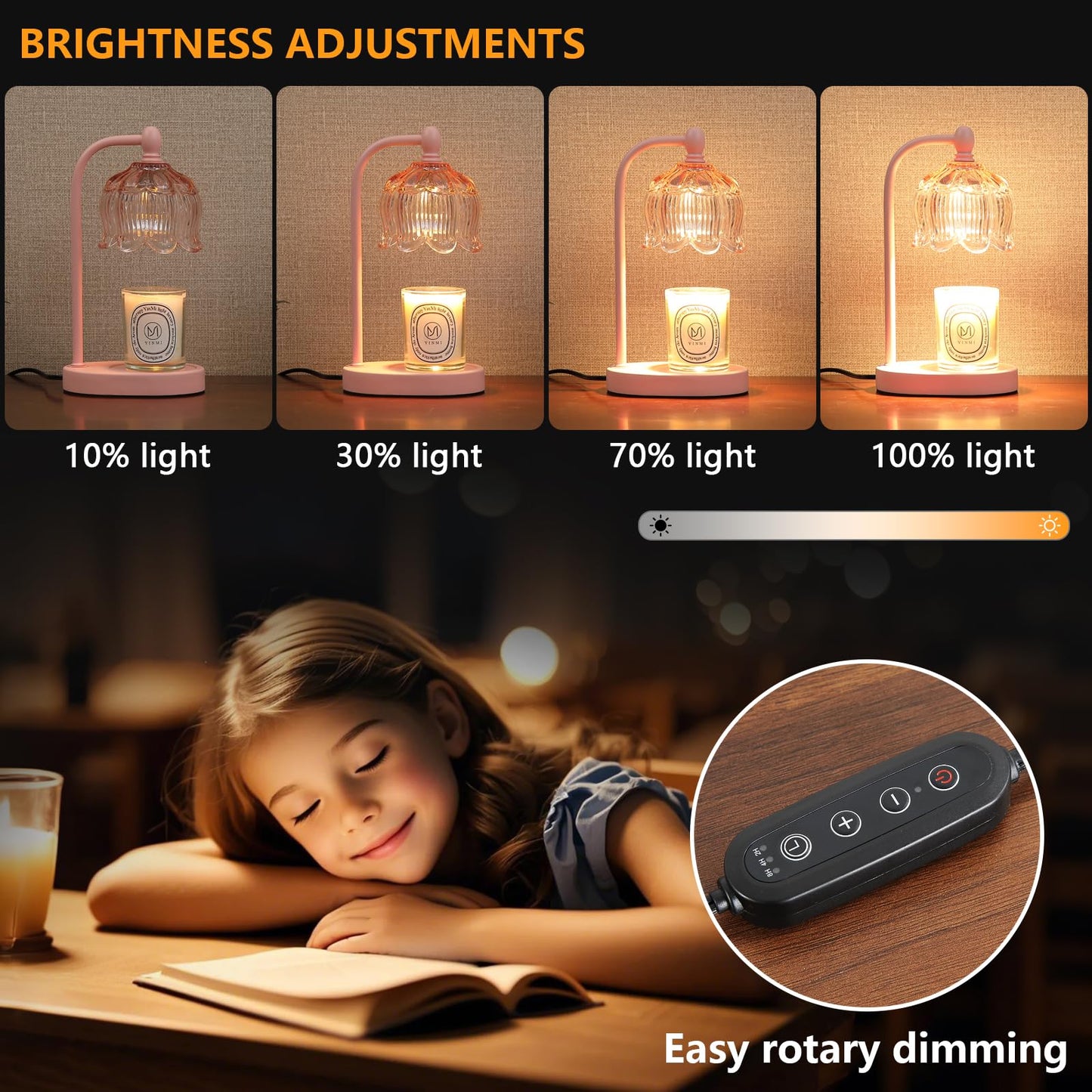 MEIXISUE Pink Candle Warmer Lamp with Timer and Dimmer,Gifts for Mom/Wife, Melt Wax Warmer Lamp with 2 Bulbs for Candle Jars House Warming New Home Decor