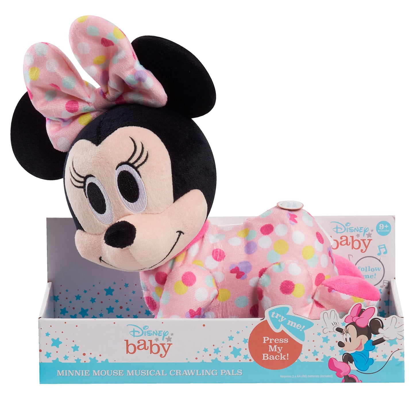 Disney Baby Musical Crawling Pals Plush, Minnie Mouse, Interactive Crawling Plush, Stuffed Animal, Officially Licensed Kids Toys for Ages 09 Month, Gifts and Presents