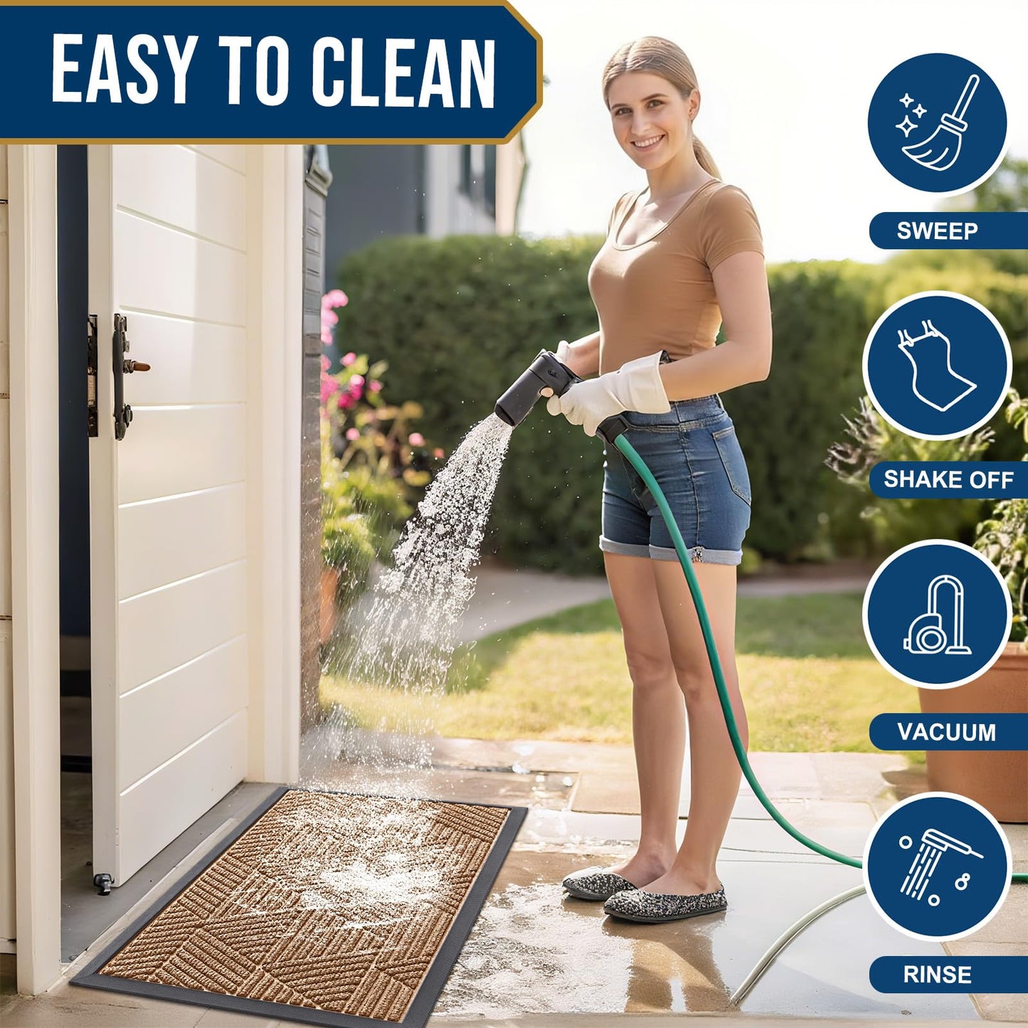 Smiry Front Door Mat Outside Entrance, Heavy Duty Sturdy Natural Rubber Doormat, Trap Dirt and Moisture, Easy Clean Low Profile Welcome Floor Mats for Indoor Outdoor Entry, 35X23 Inch, Coffee