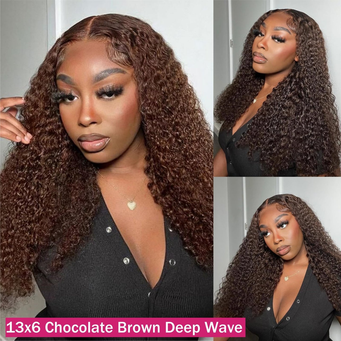 MXTQO 30 Inch Chocolate Brown Deep Wave Lace Front Wigs Human Hair 200 Density 13x6 HD Lace Frontal Wigs Curly Human Hair Brown Glueless Wig For Women Pre Plucked with Natural Hairline