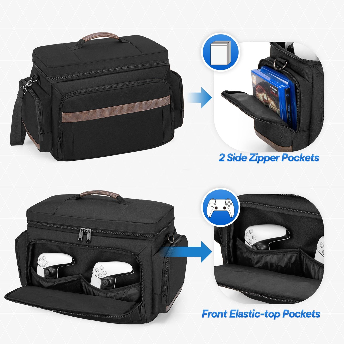 LoDrid Travel Carry Case Compatible with PS5/PS5 Slim/PS4/PS4 Pro/PS4 Slim/Xbox One/Xbox One X for Console and 15.6" Laptop, Protective Gaming Bag with Handle and Shoulder Strap, Black