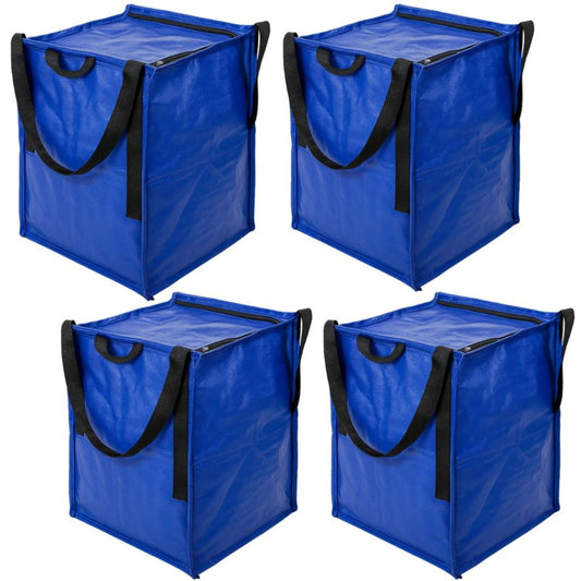 DURASACK Heavy Duty Storage Tote Bag with Zipper Top 22-Gallon Rugged Woven Polypropylene Moving Bag, Reusable Self-Standing Design, Holds up to 500 Pounds, Pack of 4, Blue