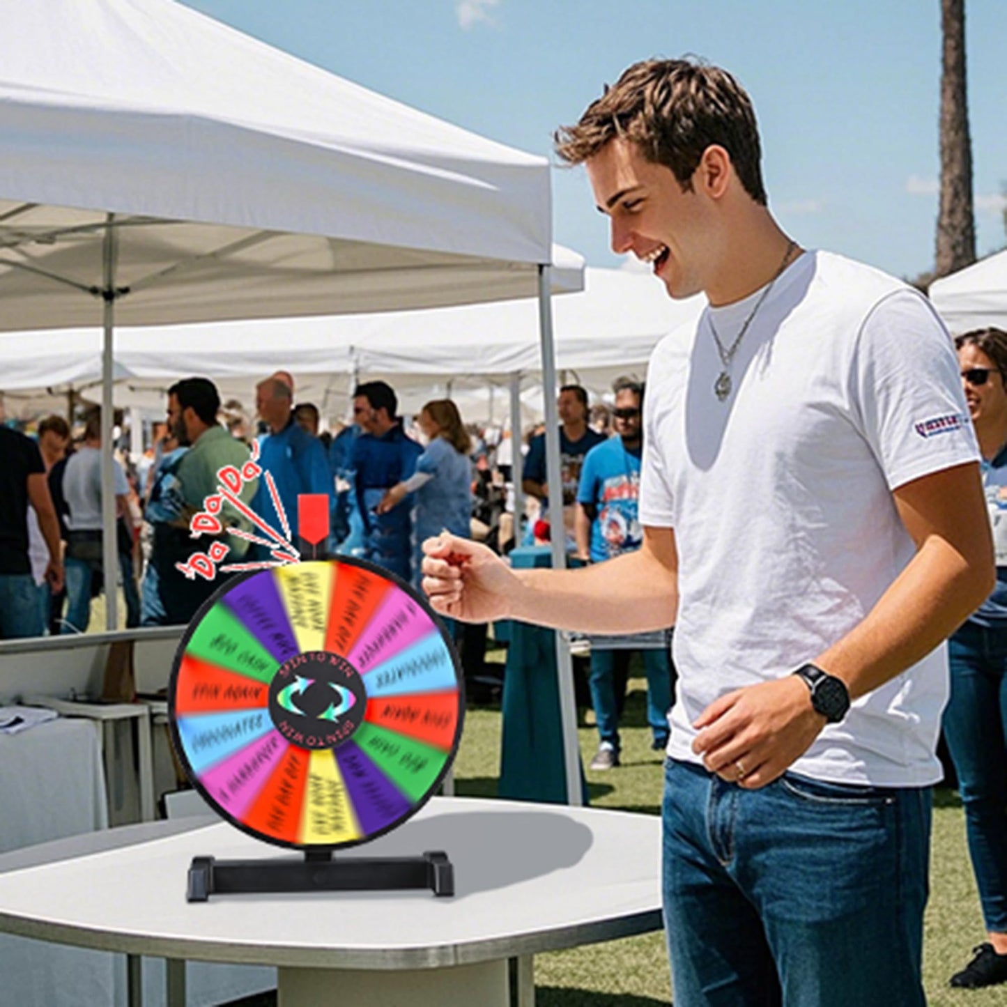 WinSpin 12" Prize Wheel Tabletop 14 Slots Heavy Duty Editable Spinning Wheel for Fortune Spinning Game Carnival & Tradeshow, Classic Series