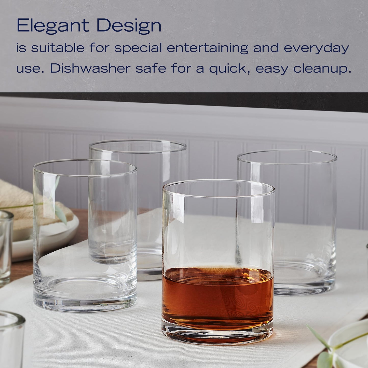 Mikasa Lana Whiskey Rocks Double Old Fashion Glasses, Set of 4, 17 Ounce, Clear