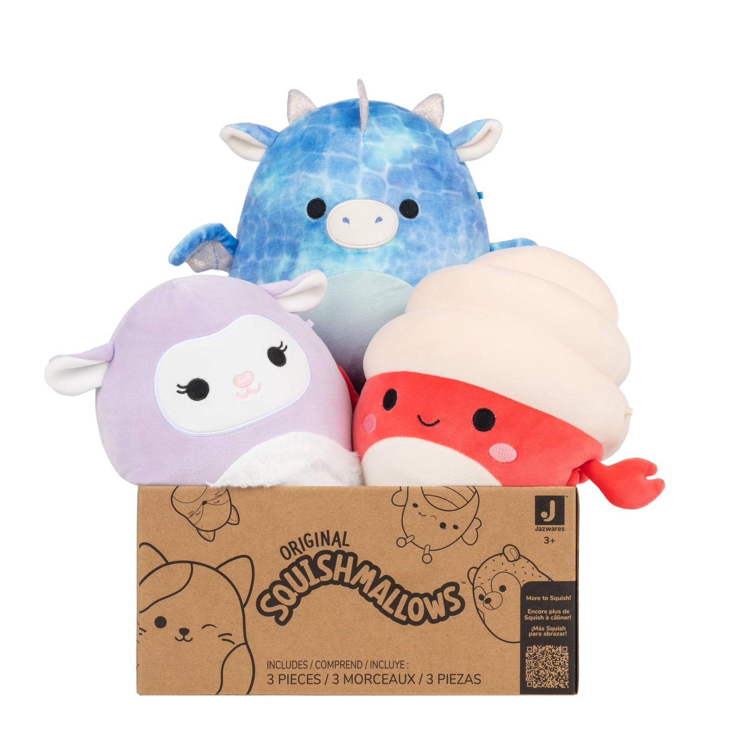 Squishmallows Official Kellytoy 8" Plush Mystery Pack - Styles Will Vary in Surprise Box that Includes Three 8" Plush