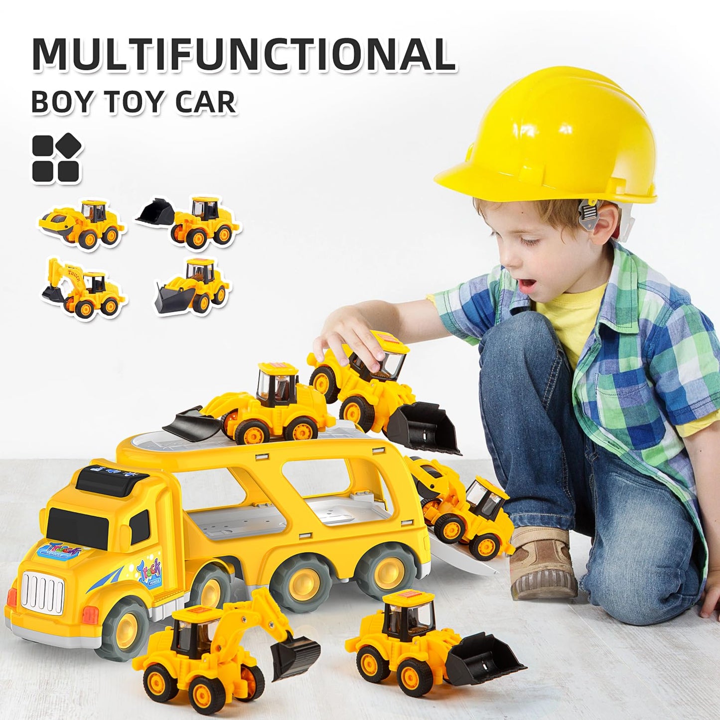 Veslier Construction Truck Toys for Boys Girls Age 3 4 5 6 Years Old，Carrier Transport Trucks for Kids 3+ Year Old，Christmas Birthday Gift Toddler Toys