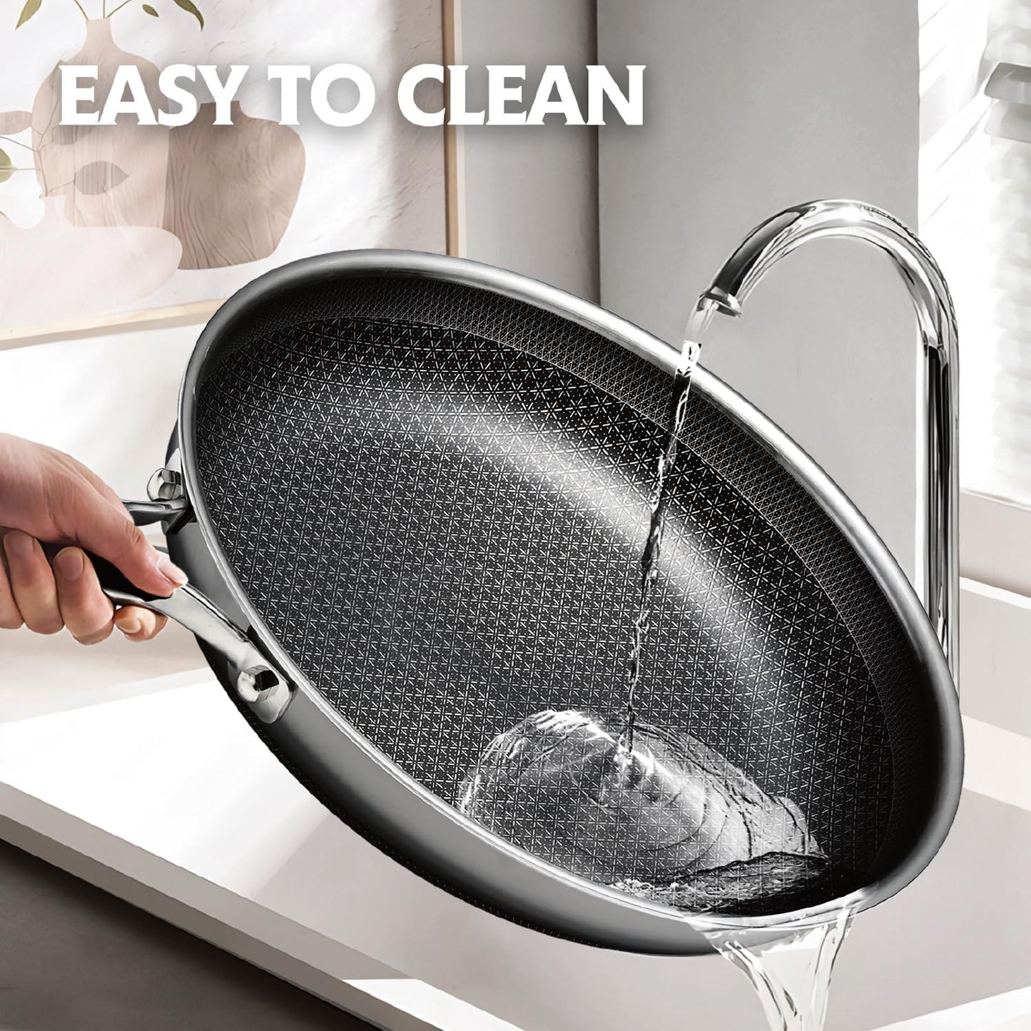 SNOWCLAD Hybrid Nonstick Stainless Steel Frying Pan with Lid, 12-Inch, PFOA-Free Non-Toxic Skillet, Induction Compatible, Dishwasher, Oven & Broiler Safe