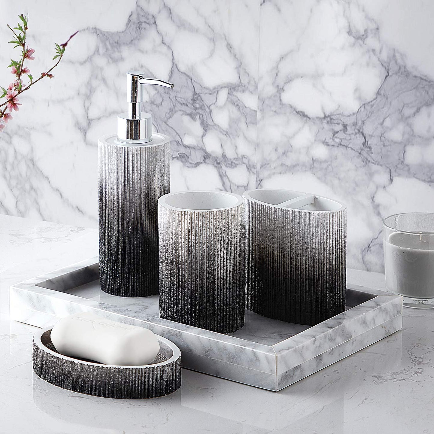 Sweet Home Collection Bathroom Accessories Collection Unique Decorative Beautiful Designs Bath Décor, 4 Piece Set, Urbana(Pack of 1)