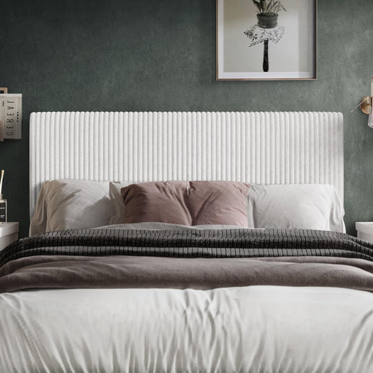 Castle Place Full Corduroy Velvet Upholstered Adjustable Headboard, White