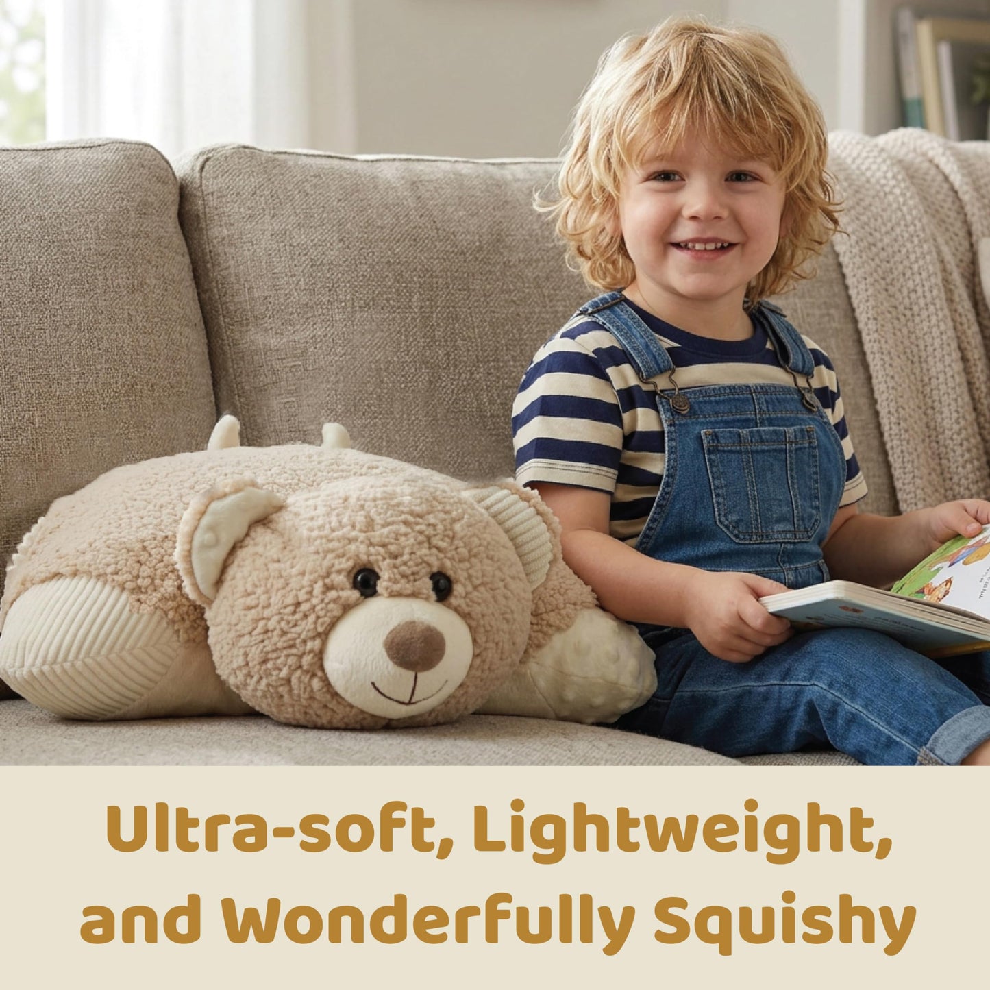 Pillow Pets Weighted Hiro Bear – 3.5 lb Sensory Plush Comfort Companion, Textured Fleece Weighted for Calming Hugs, Relaxation, and Sleep Support, Ages 3+