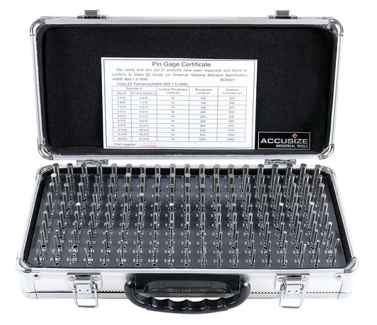 Accusize Industrial Tools - 190 Pc Precision Minus Class ZZ Pin Gauge Set, 0.061" to 0.250", 2" Length, Heat Treated, 60-62 RC, with Aluminum Case, M1(-) A