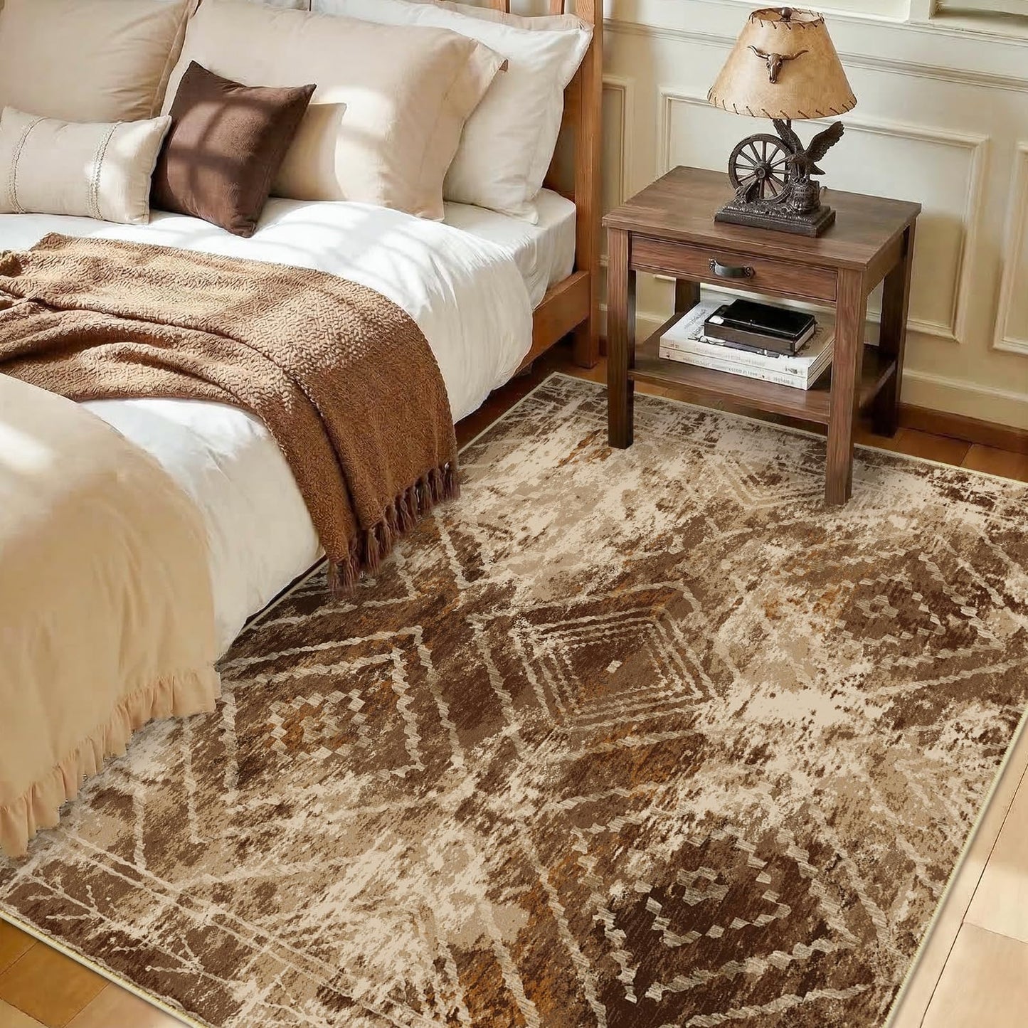 BESTSWEETIE Area Rug 5x7 Rug Machine Washable Non-Slip Low Pile Print Pattern Western Rug for Living Room Bedroom Entryway Tribal Series-Abstract/Cowhide