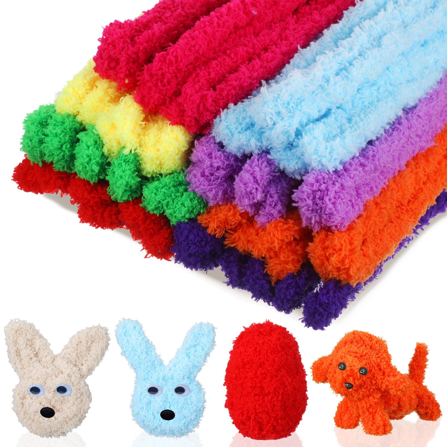 Sonwyoung 24 Pcs 39.37 Inches Jumbo Pipe Cleaners Bulk Coral Fleece Fur Thick Pipe Cleaners Chenille Stems Craft Supplies Valentine's Day Easter Gifts DIY Projects(Classic Color)