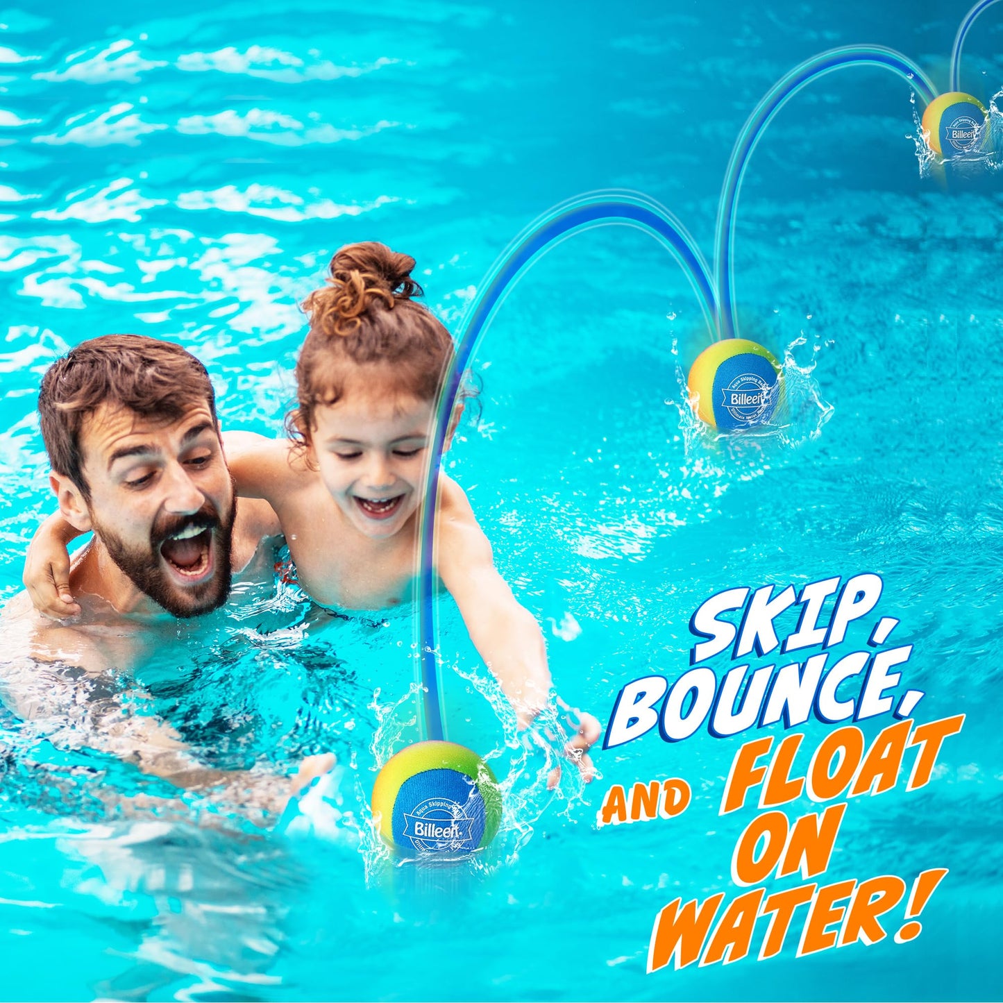 Billeeit 5Pcs Water Skipping Balls Set for Pool, Beach & Lake Play, Floating TPR Bounce Balls and Water Discs with Mesh Bag for Kids 3+ and Adults