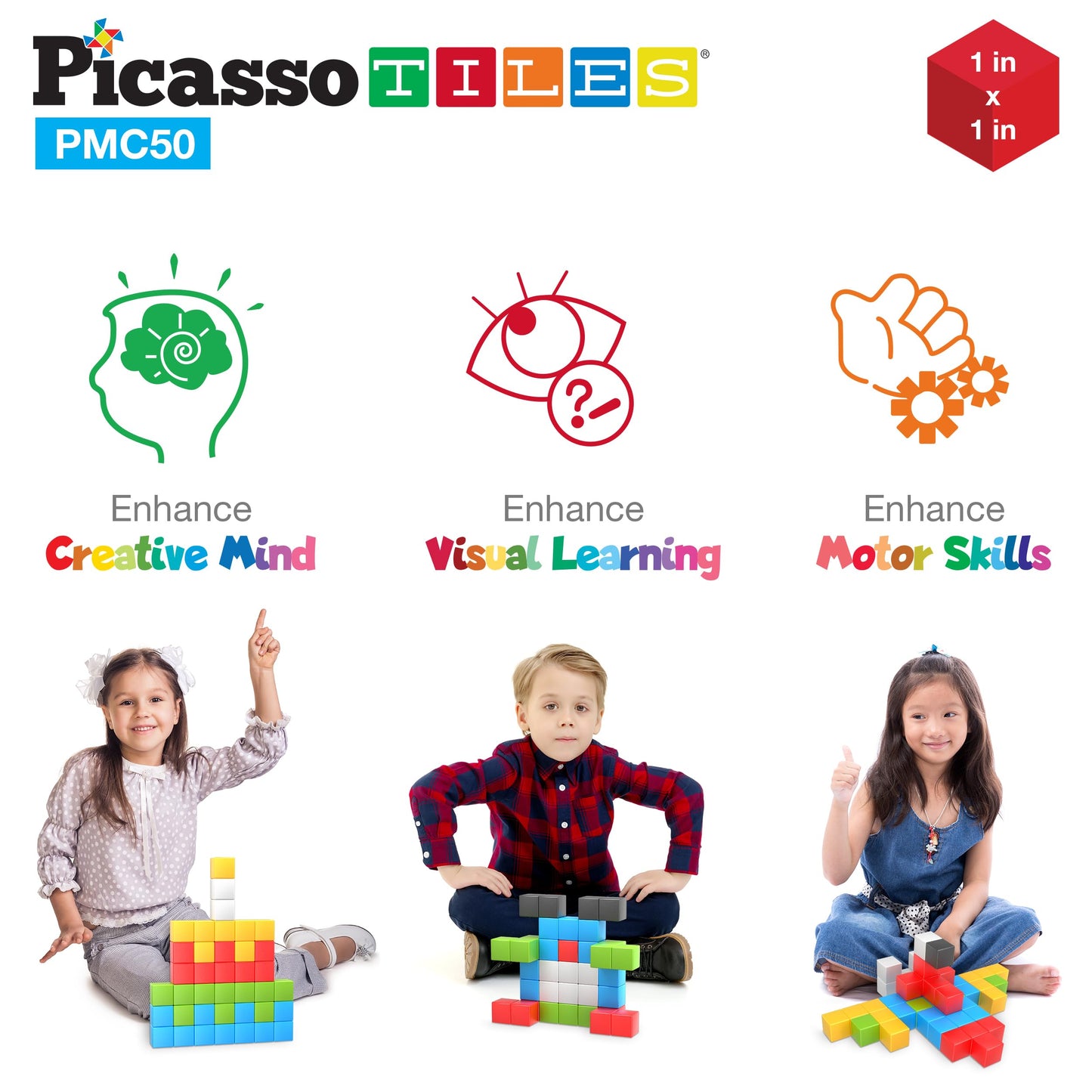 PicassoTiles Magnet Cube Building Blocks 54 Pieces 1.2" 3CM Magnetic Cubes Toy Construction Building Educational Sensory Toys with Idea Booklet for School & Preschool Kids Boys Girls Toddlers PMC301