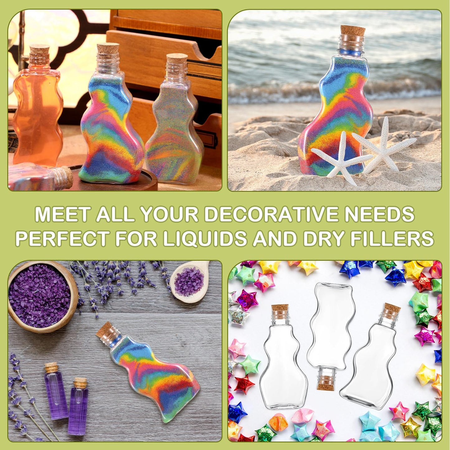 Mumufy 60 Pcs Plastic Sand Art Bottles for Kids 2.5 oz Sand Art Containers Bulk for Back to School Student Gifts Wedding Invitations Crafts Supplies Girls Decorations, 3 Styles(Wood,Cork Topper)