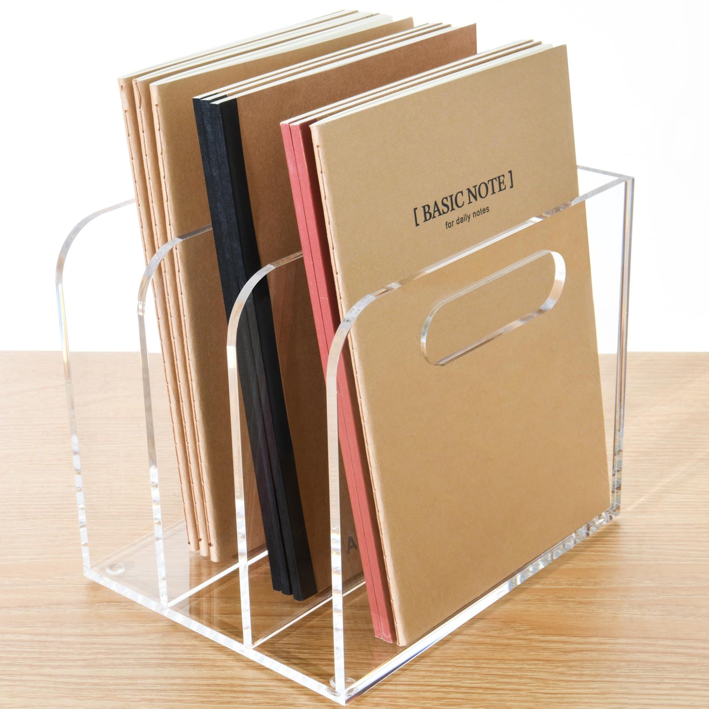 AIMOLLY Clear Acrylic Organizers - 3 Vertical Compartments Acrylic Folder Organizer & File Organizer, Desk Document Storage Bins for Magazines, Binders - Multipurpose Home Office Desk Organizer