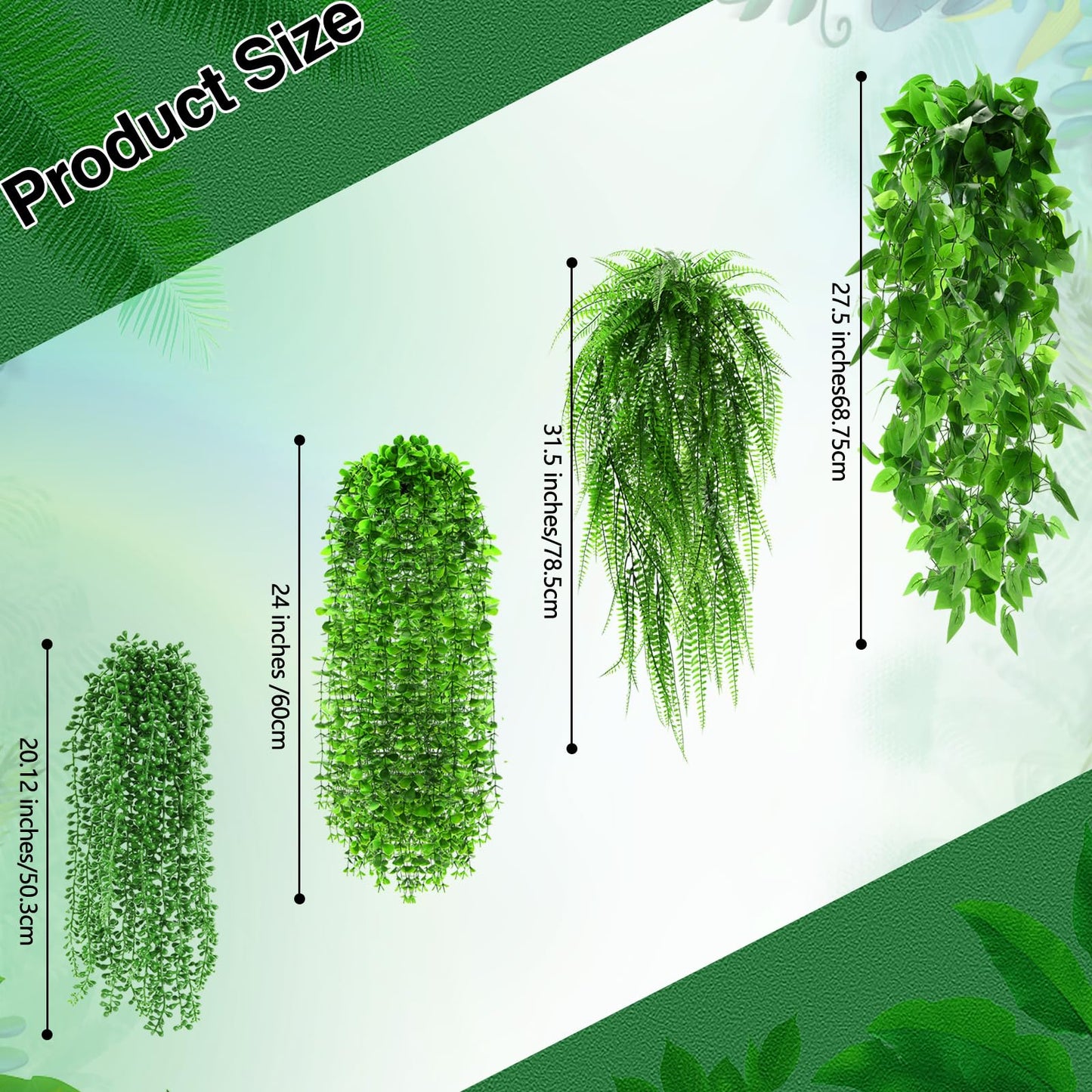 Daifunli 12 Pcs Artificial Hanging Plants Fake Hanging Ferns Plastic Faux Plants for Wall Room Garden Garland Indoor Outdoor Decor No Basket (Boston,Eucalyptus,Ivy Vine,String of Pearls)