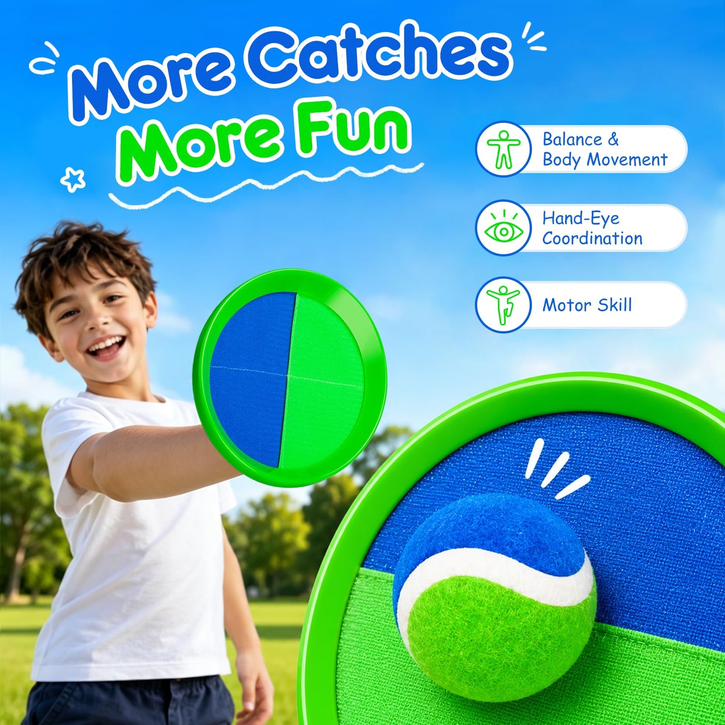 EVERICH TOY Upgraded Toss and Catch Ball Game Set, Kids Toy for Indoor Outdoor Beach Pool Yard Game, Classic Gift Easter Basket Sufferrs for Boys Girls 3 4 5 6 7 8 9 10 11 12+ Years Old