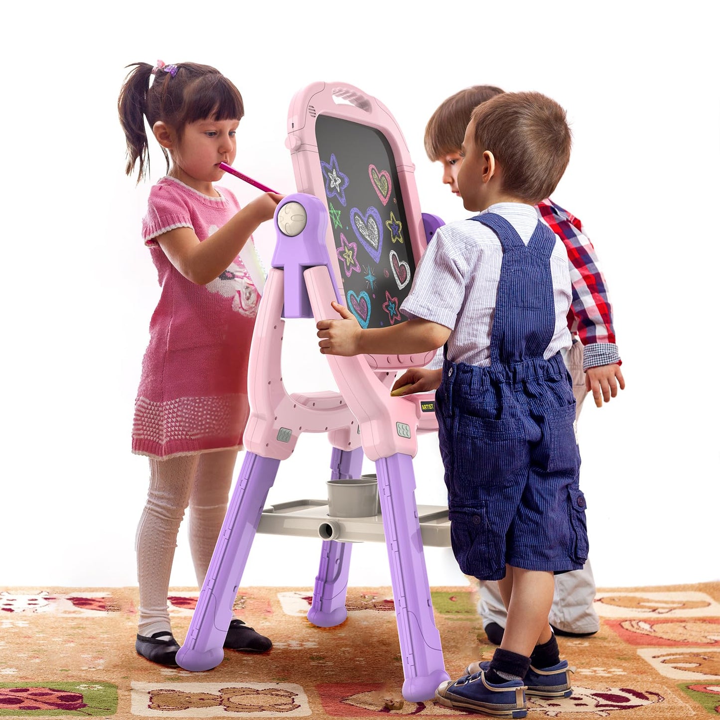 Ylovetoys Easel for Kids, Toddler Art Easel Adjustable Standing, Magnetic Double Sided Easel with Painting Accessories Gift for Boys and Girls