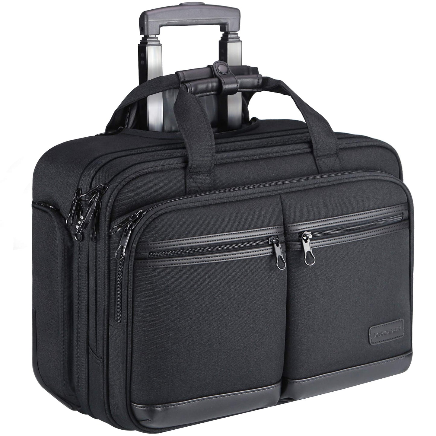 KROSER Rolling Premium Briefcase Fits Up to 17.3 Inch Laptop Water-Repellent Overnight Computer Bag with RFID Pockets for Travel/Business/School/Men/Women-Black