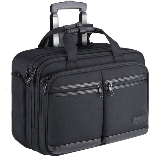 KROSER Rolling Premium Briefcase Fits Up to 17.3 Inch Laptop Water-Repellent Overnight Computer Bag with RFID Pockets for Travel/Business/School/Men/Women-Black
