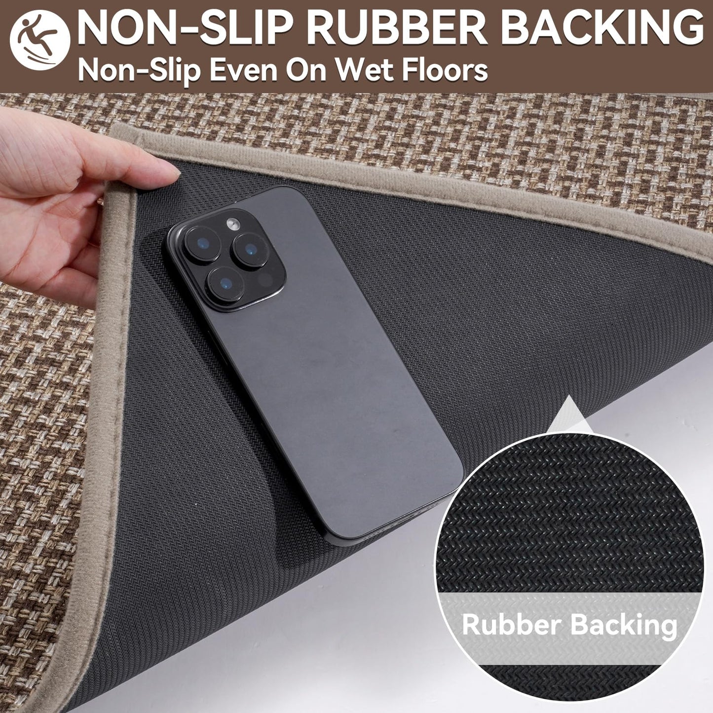 Indoor Door Mat 36x60 Dirt Resistant and Absorbent, Non-Slip Rubber Backing Floor Mats, Easy Clean Low-Profile Doormat for Entryway, Front Door, Inside Entrance Brown