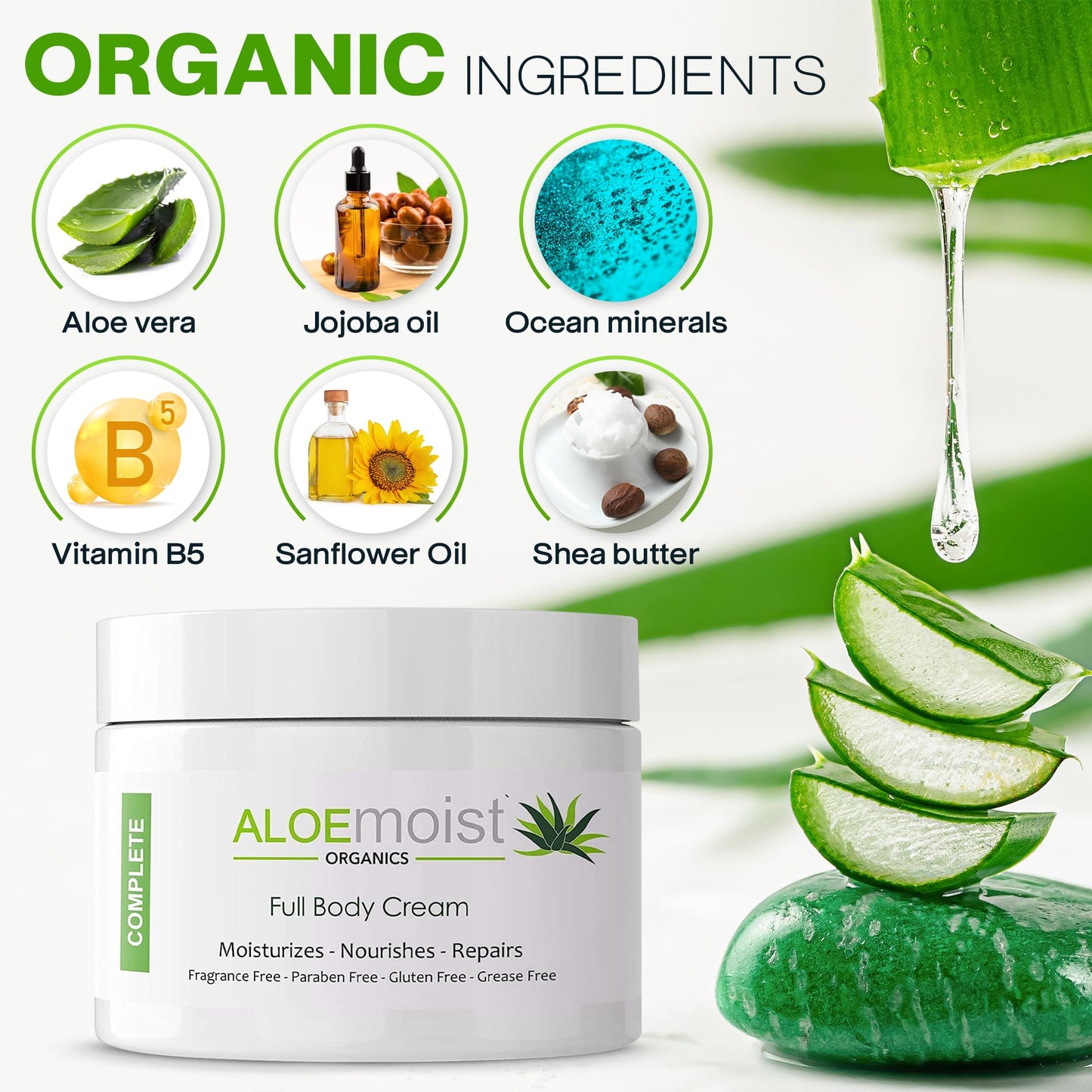 Natural Aloe Vera Body Lotion - Face & Body Moisturizing Cream with Organic Aloe Vera Gel, Vitamin E Oil, Vitamin C, Retinol Cream, Shea Butter – Anti Aging Face Moisturizer for Women, 8 Oz Pack of 2