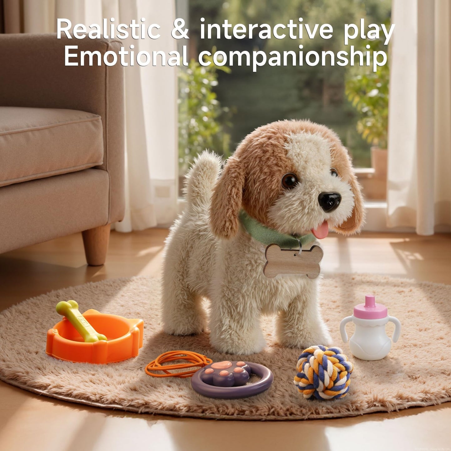 OR OR TU Walking Barking Toy Dog with Remote Control Leash, Plush Puppy Electronic Interactive Toys for Kids, Shake Tail,Pretend Dress Up Realistic Stuffed Animal Dog Age 3 4 5 6+ Years Old Best Gift