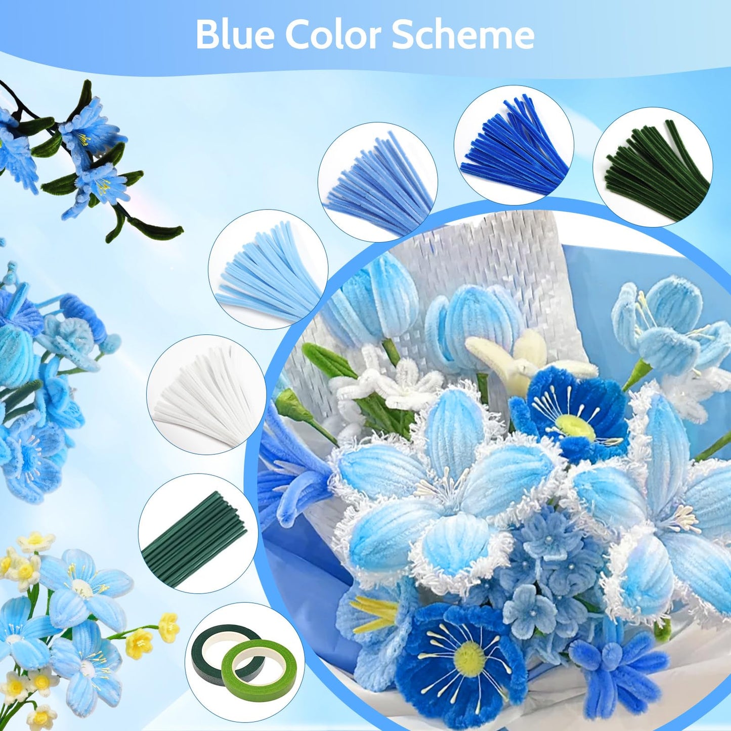 beanicus 700 PCS Pipe Cleaners Craft, Pipe Cleaners Flowers Kit with Handle, 14 Colors Chenille Stems with 18 Flowers Instruction, Art and Craft Supplies