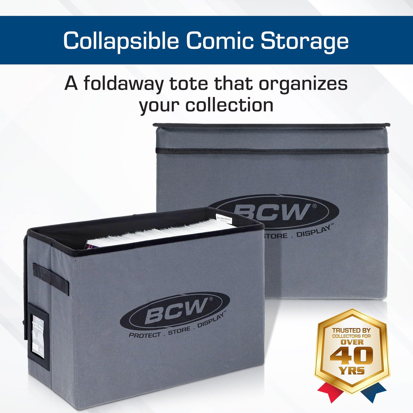 BCW Comic Book Storage Box - 2 ct | Foldable Case | Each fits 125-150 Sleeved and Boarded Comic Books | Comic Book Storage For Silver, Bronze, and Current Comics (2 Pack, Gray)