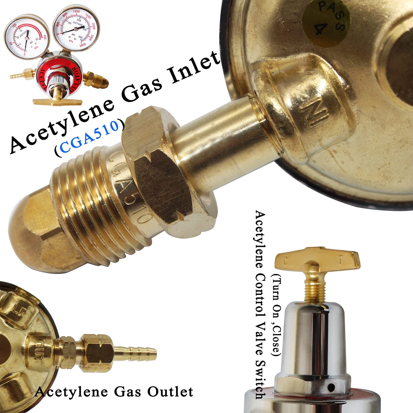 KLLsmDesign Dual Welding Gas Gauges, Oxygen (CGA-540) and Acetylene (CGA-510) Regulators Combo (2 PCS), Gauges Gas Welder Regulator