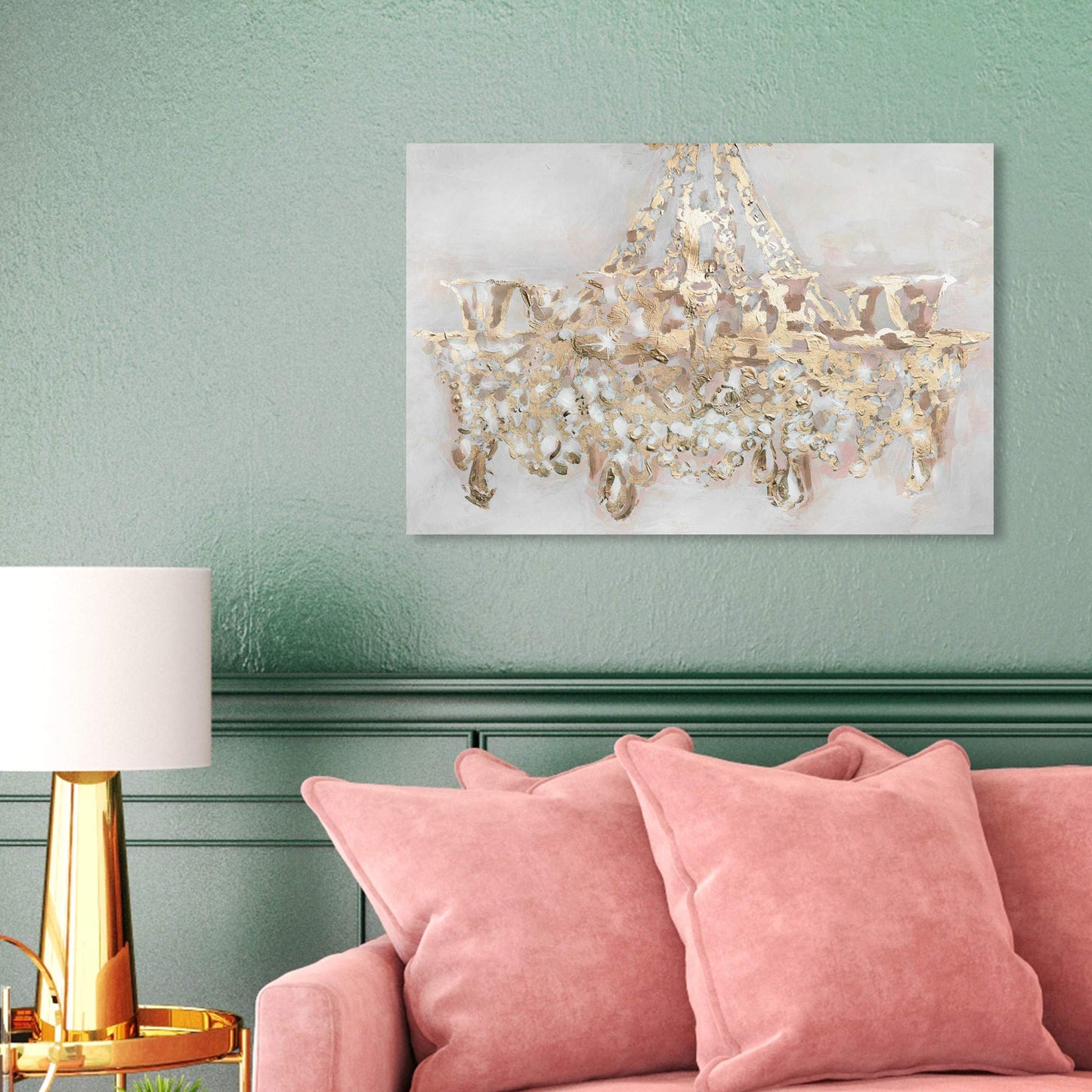 The Oliver Gal Artist Co. Fashion and Glam Wall Art Canvas Prints 'Candelabro' Chandeliers Home Décor, 24 in x 16 in, Gold, White
