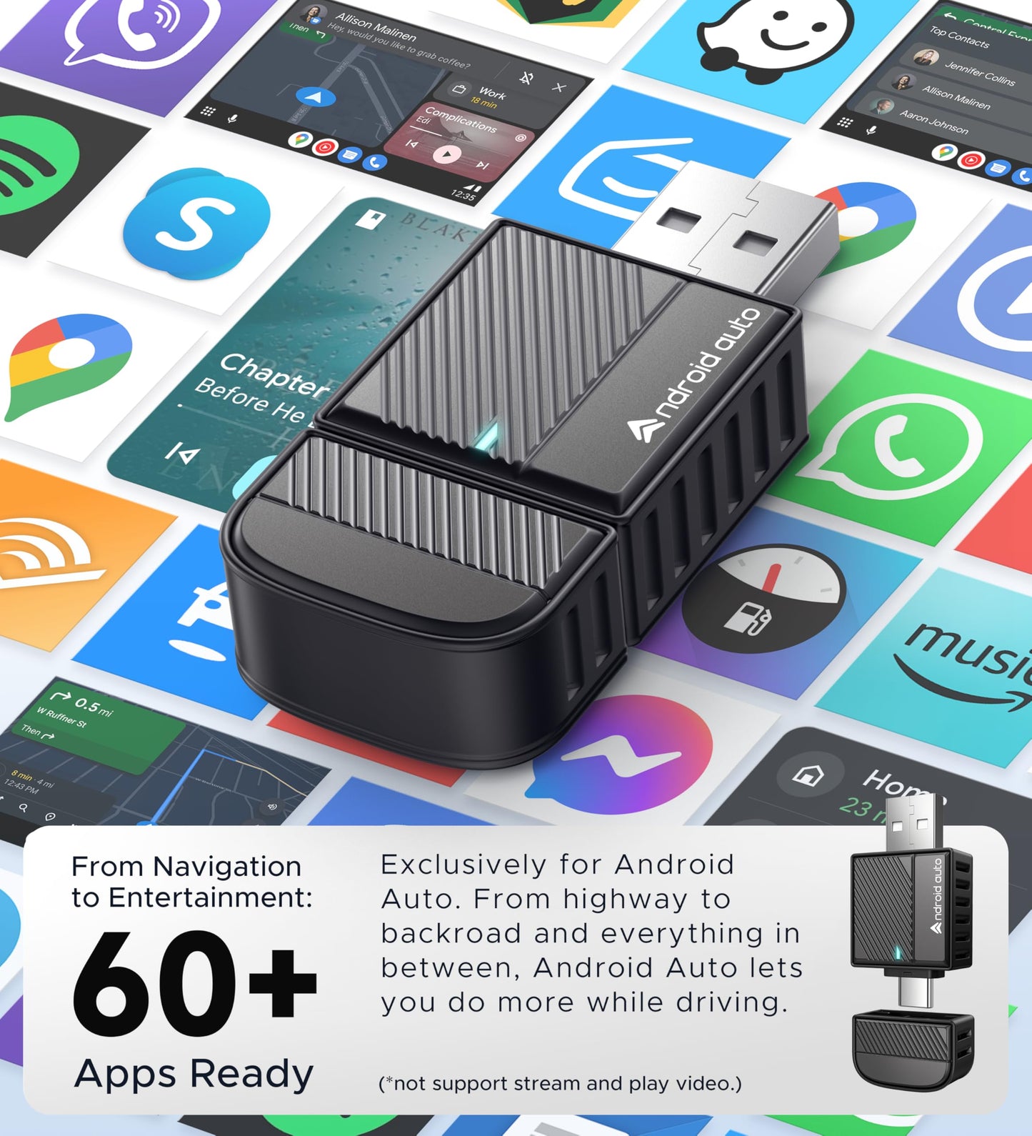 ByteWave Android Auto Wireless Adapter, 2025 NFC & Bluetooth 5.3 Convert Wired to Wireless Android Auto Car Dongle | No Latency, Dual-Band WiFi, USB-A/Type-C, Plug & Play, Mini | Fits for 2016+ Cars