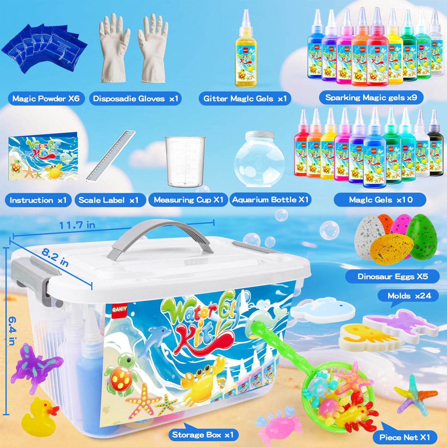 QANIY - Magic Water Elf Toys Kit, Water Fairy Water Gel Kit, Water Magic Elf, Water Fairy, Magic Water Gel Kit with 20 Magic Gels and 24 Shape Molds, Water Magic Kit