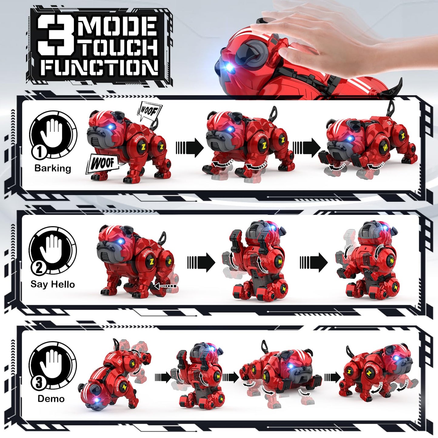 Lterfear Robot Dog for Kids, Remote Control Robot Rechargeable Programing Stunt Robo Dog with Sing, Dance, Touch Function, Robotic Dog Toy for Boys Ages 5 6 7 8 9 10+ Birthday Gifts, Red