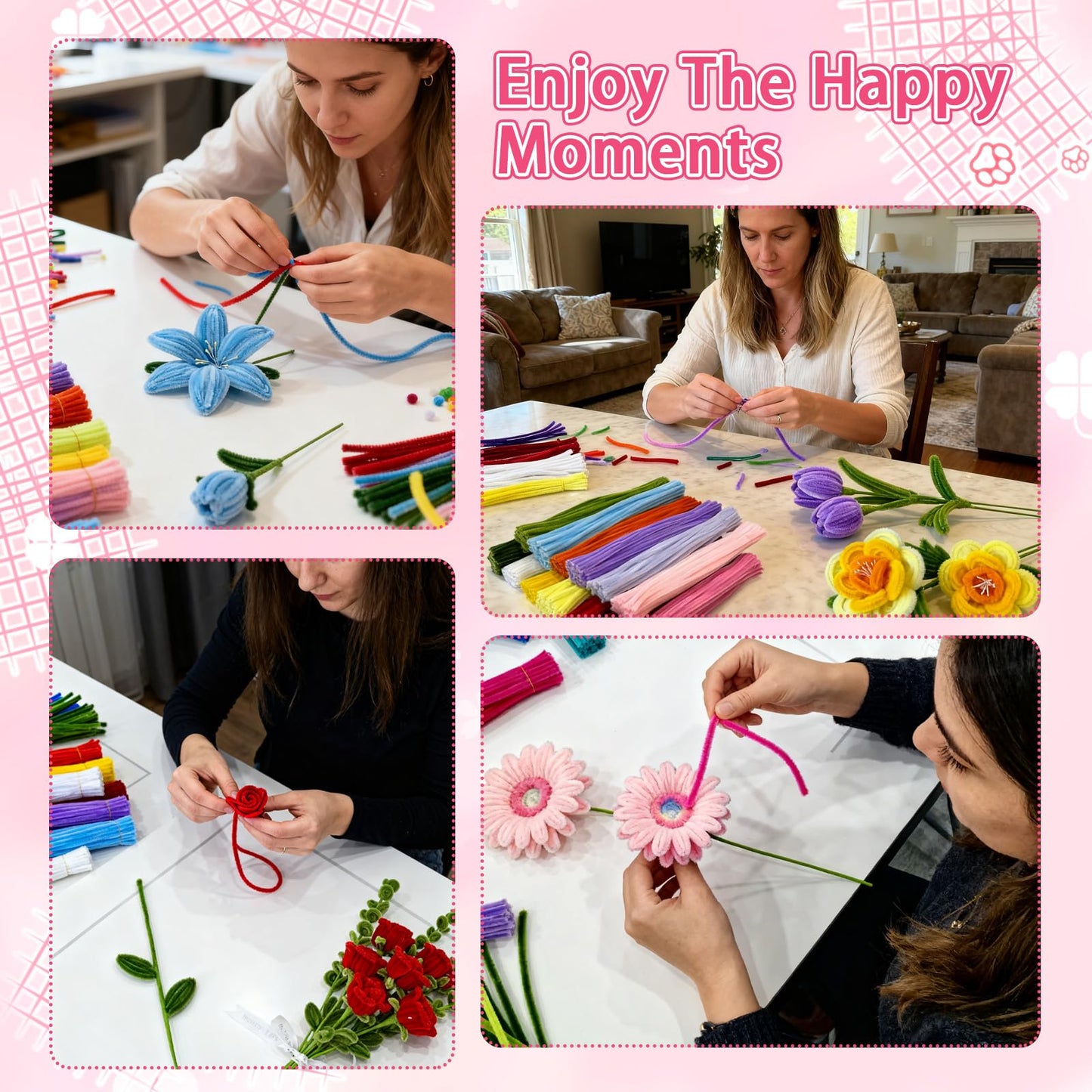 URADIART 650pcs Pipe Cleaners Craft, Bulk Pipe Cleaner Flower Kit,13 Colors Chenille Stems Limpia Pipas para Manualidades with Instruction Accessories for Floral Arrangements,Art and Craft Projects
