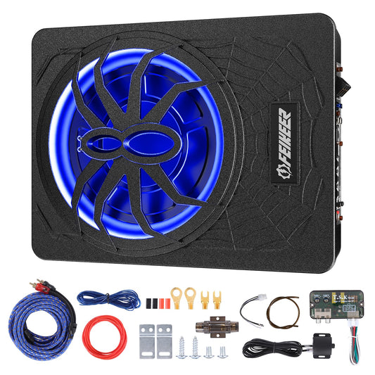 Feikeer 2025 10" 1200W UnderSeat Car Subwoofer, with Multicolor LED Lighting, Deep Bass Enhancement. Subwoofer and Amp Package for a Dynamic Driving Experience with Bass Melodies