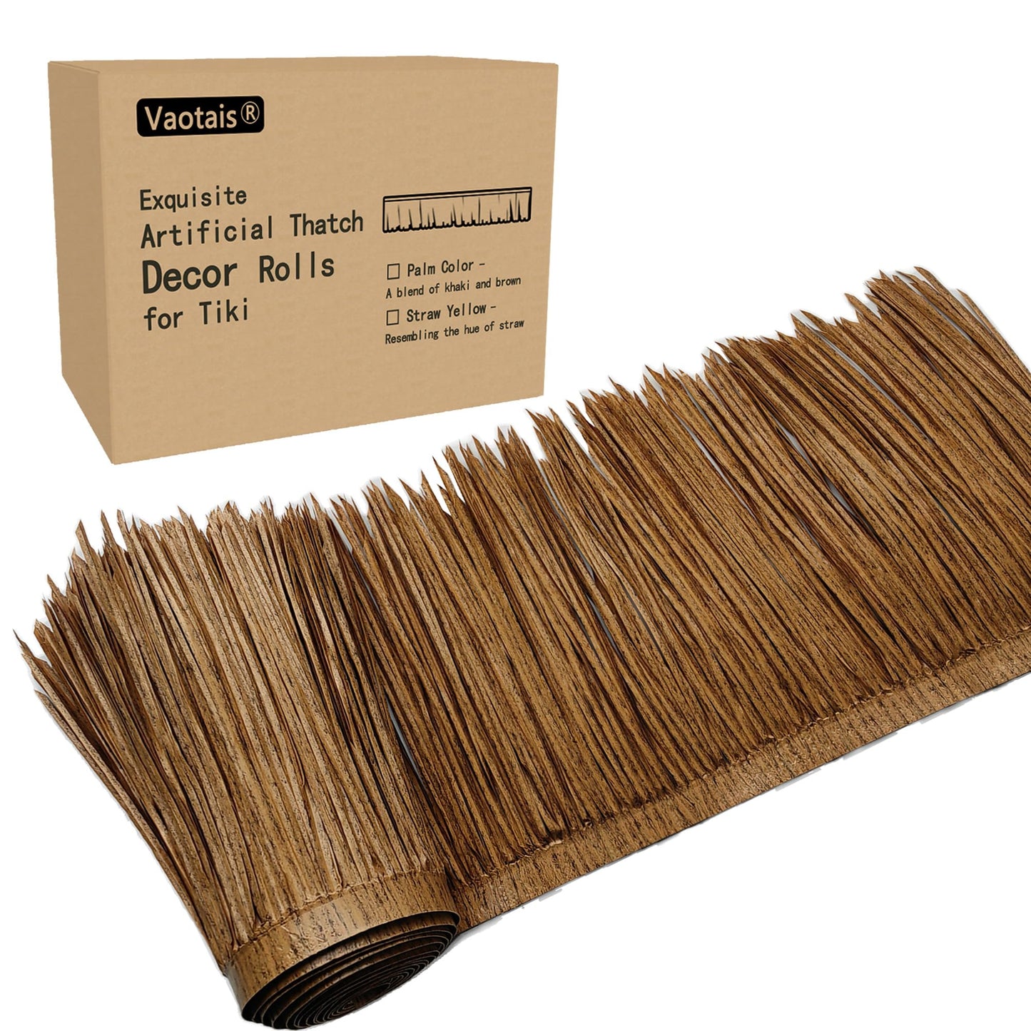 Premium Mexican Style Artificial Palm Thatch Roof Rolls. 5 Lengths, 2 Colors. Waterproof. Easy Install. Ideal for Tiki Bars, Parties, Gardens & Fences (30ft x 16in - Palm Color Thatch)