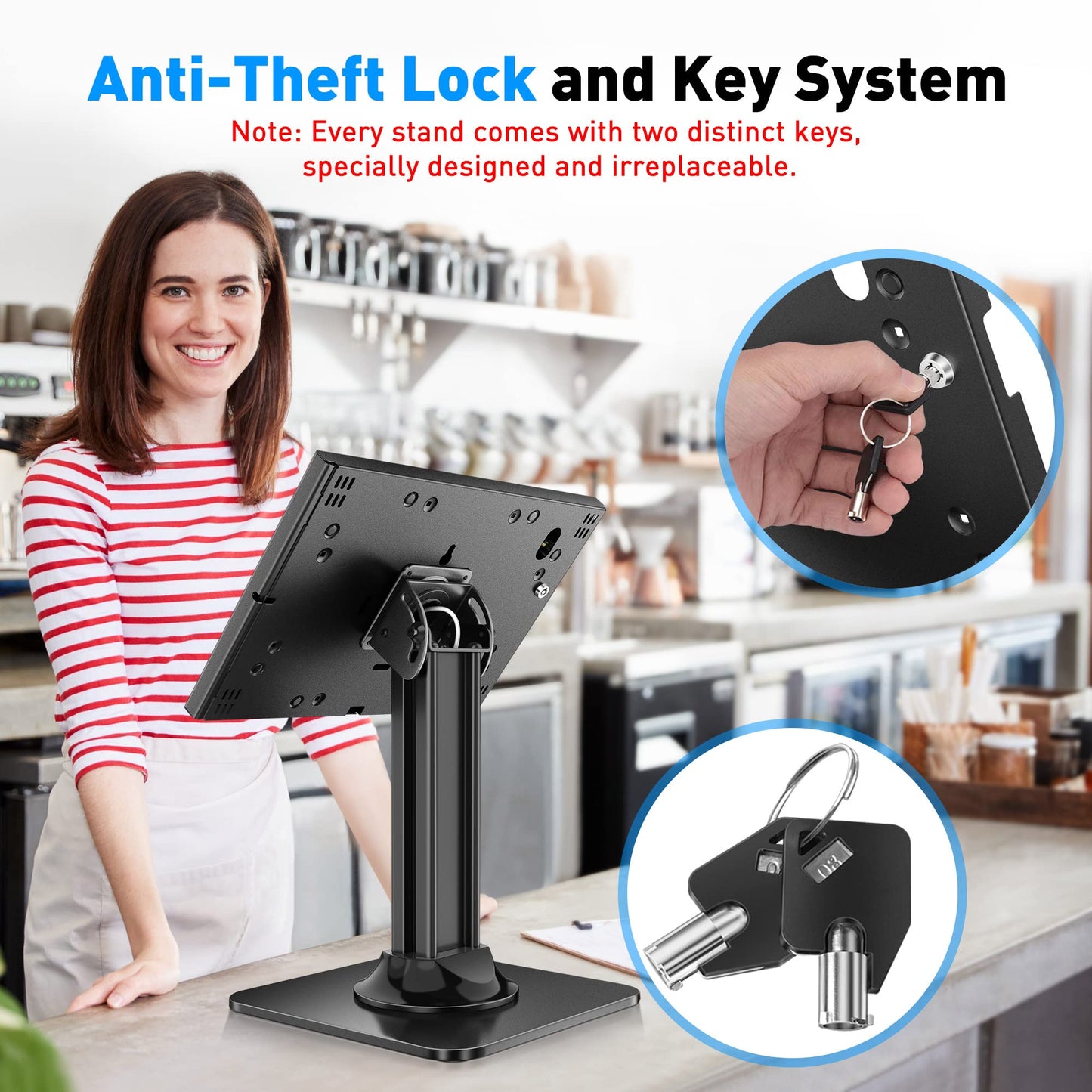 AboveTEK Anti-Theft iPad Kiosk Stand – POS iPad Security Stand & Locking Tablet Stand – Heavy Duty Base, 360° Swivel, 75° Tilt Bracket – Perfect for Retail Business (Black)