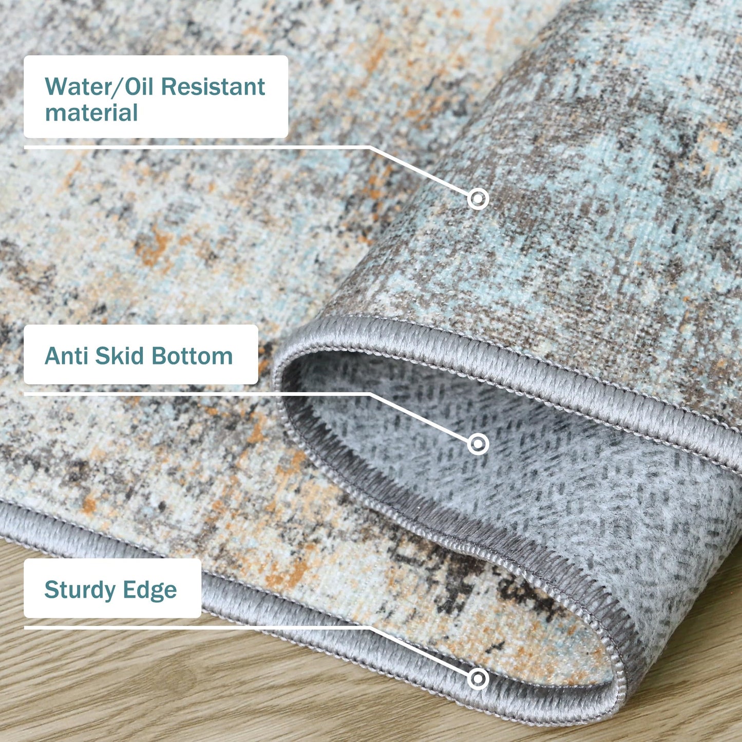 GENIMO Kitchen Rugs Sets of 3 Non Slip Washable Kitchen Mats for Floor, Waterproof Abstract Kitchen Runner Rug, Floor Mat Carpet for Hallway, Laundry, Sink, Entryway, Bathroom, Green&Brown
