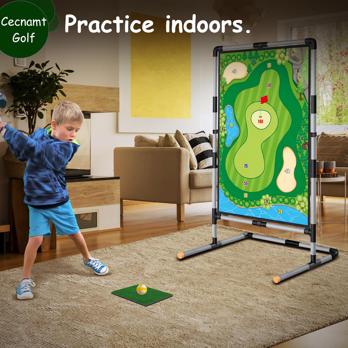 Cecnamt Golf Chipping Game - Battle Golf with Double-Sided Hitting Mat & Stand, Chip Sticky Practice Game for Adults & Kids, Indoor & Outdoor